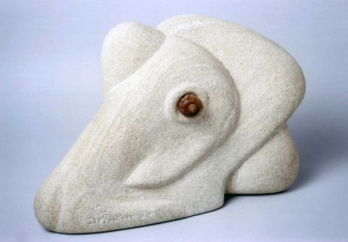 "La licorne" Sculpture en pierre de Bibémus, bois d‘olivier